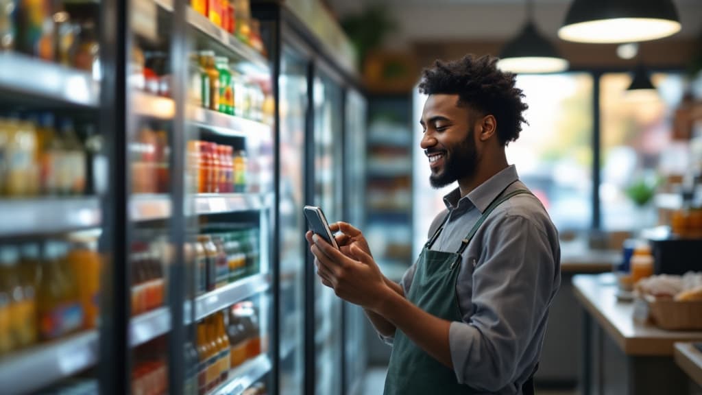 Convenience store shelves organized and stocked